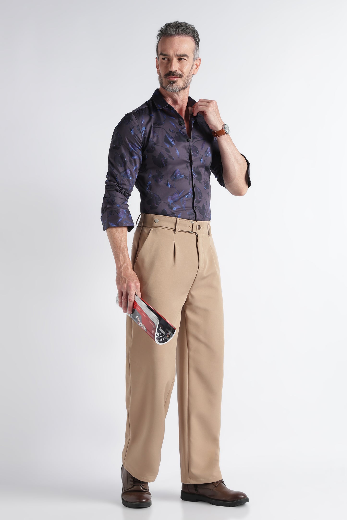 Navy Blue Floral Print Shirt - Slim Fit Party Wear