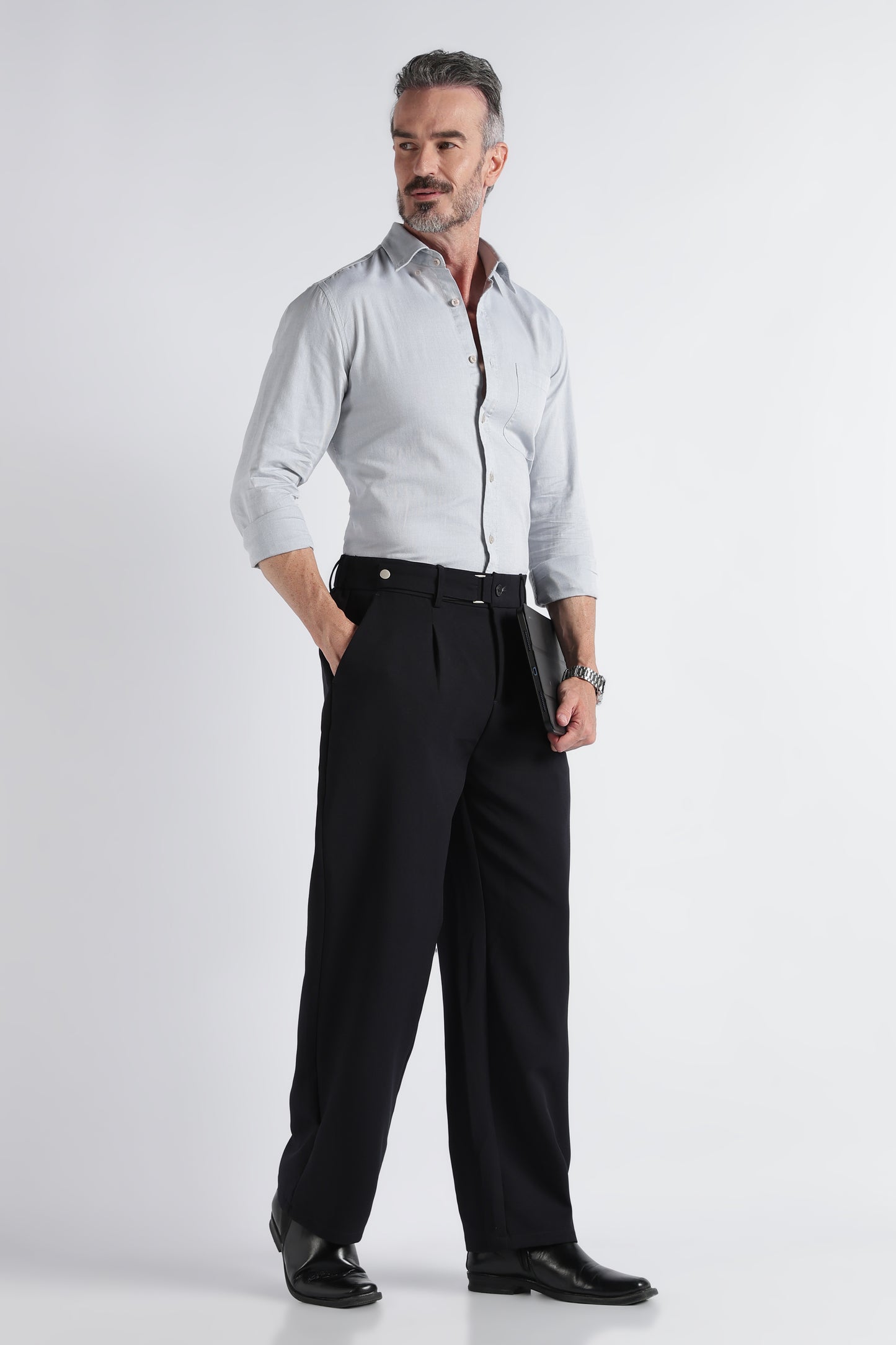 Light Grey Solid Shirt - Slim Fit Casual