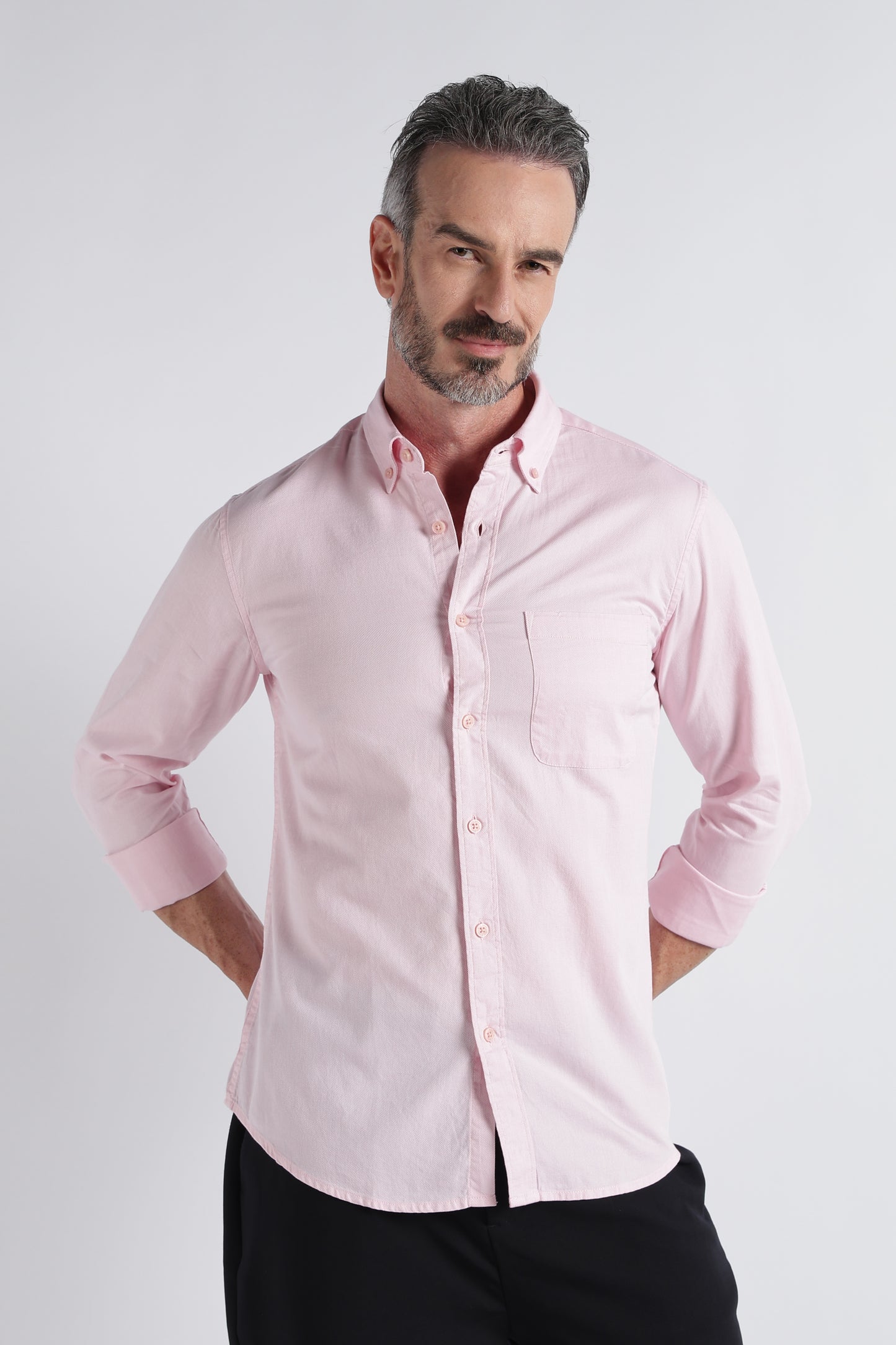 Light Pink Solid Shirt - Slim Fit Casual
