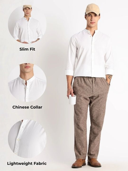 Cotton Linen Slim Fit Shirt White