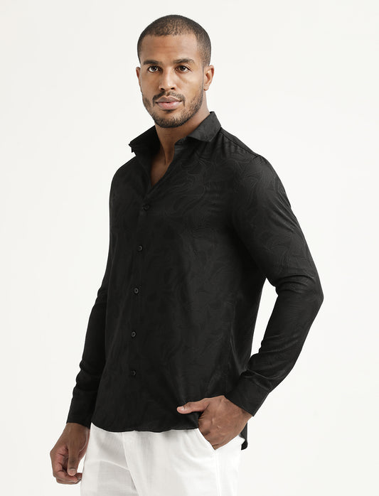 Nylon Self-Design Shirt Black