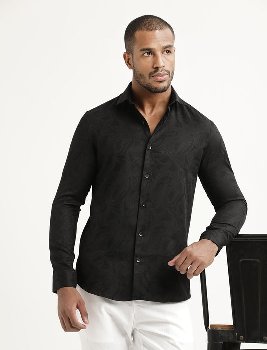 Nylon Self-Design Shirt Black