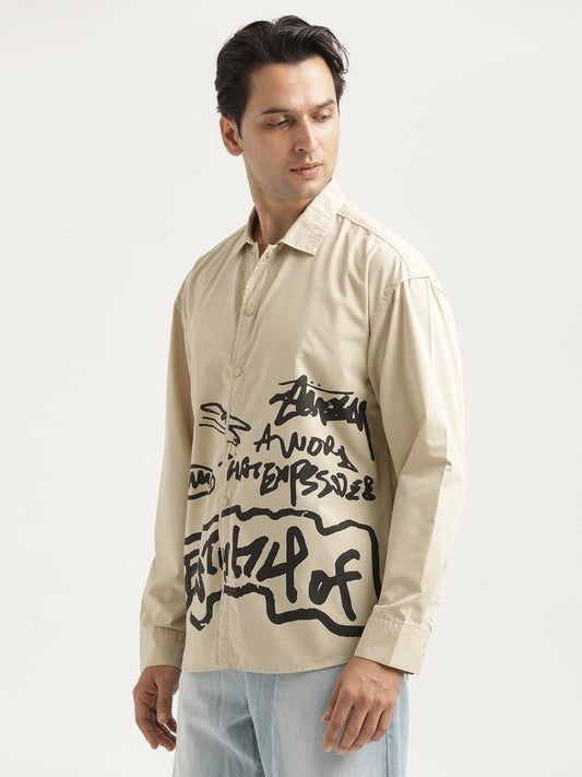 Oversized Cotton Shirt – Scribble Statement Cream