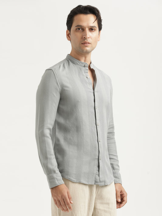 Self-Textured Cotton Shirt Grey
