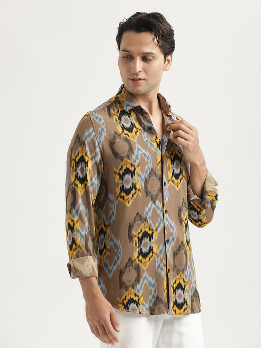 Printed Viscose Shirt Brown
