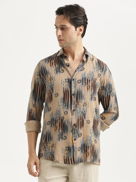 Printed Viscose Shirt Coffee Cream