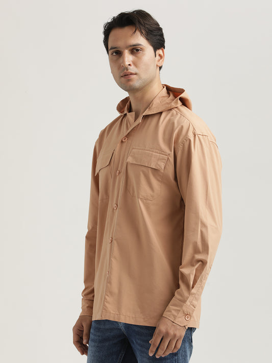 Double Pocket Drop Shoulder Shirt Peach