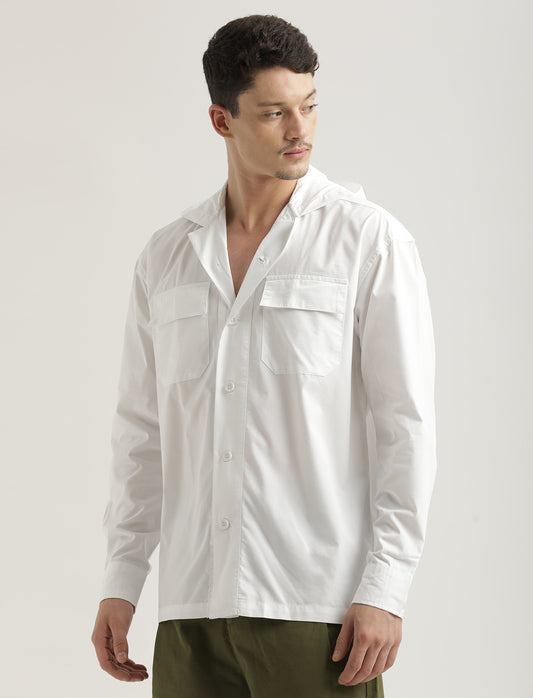 Double Pocket Drop Shoulder Shirt White