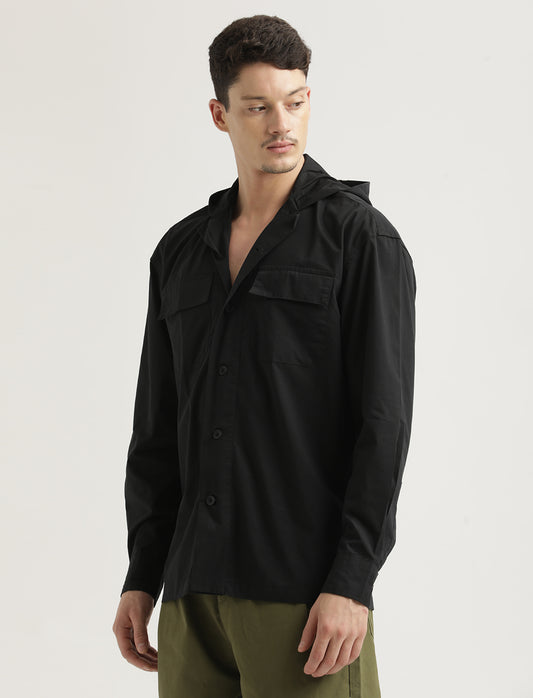 Double Pocket Drop Shoulder Shirt Black