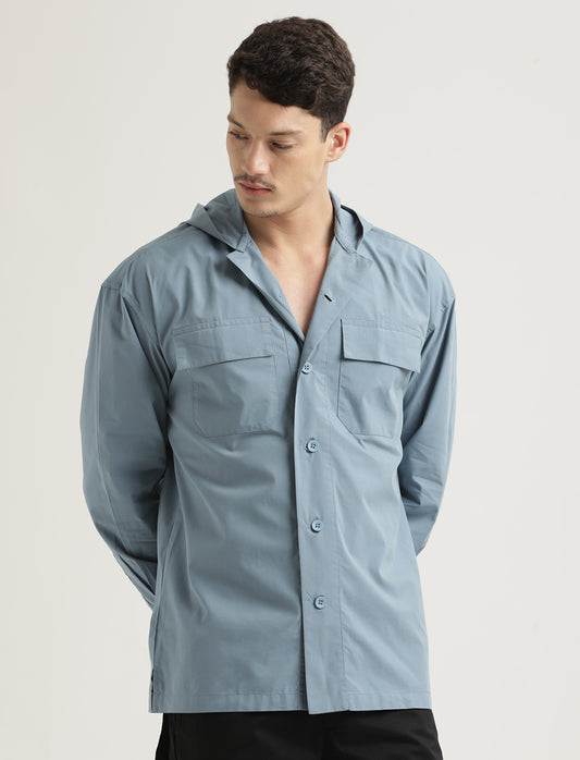 Double Pocket Drop Shoulder Shirt Blue