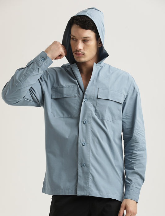 Double Pocket Drop Shoulder Shirt Blue