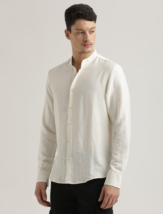 Mandarin Collar Nylon Shirt White