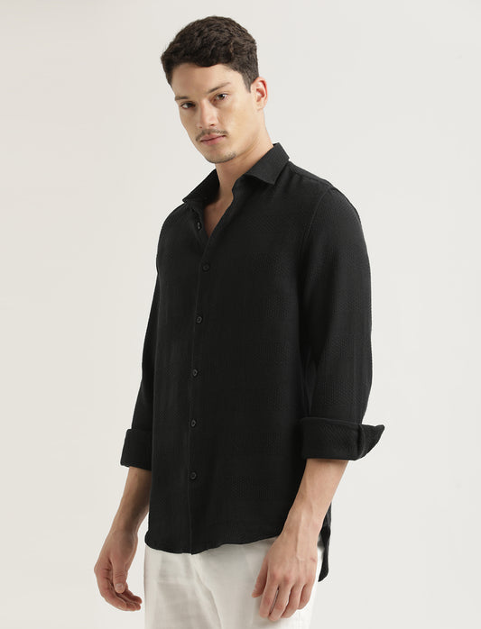 Textured Cotton Slim-Fit Shirt Black