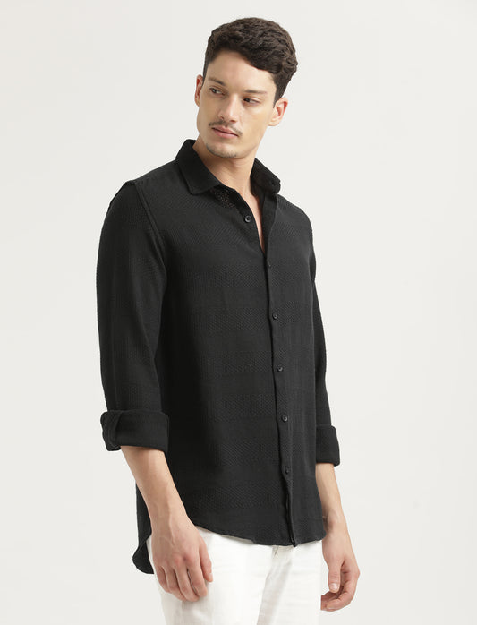 Textured Cotton Slim-Fit Shirt Black