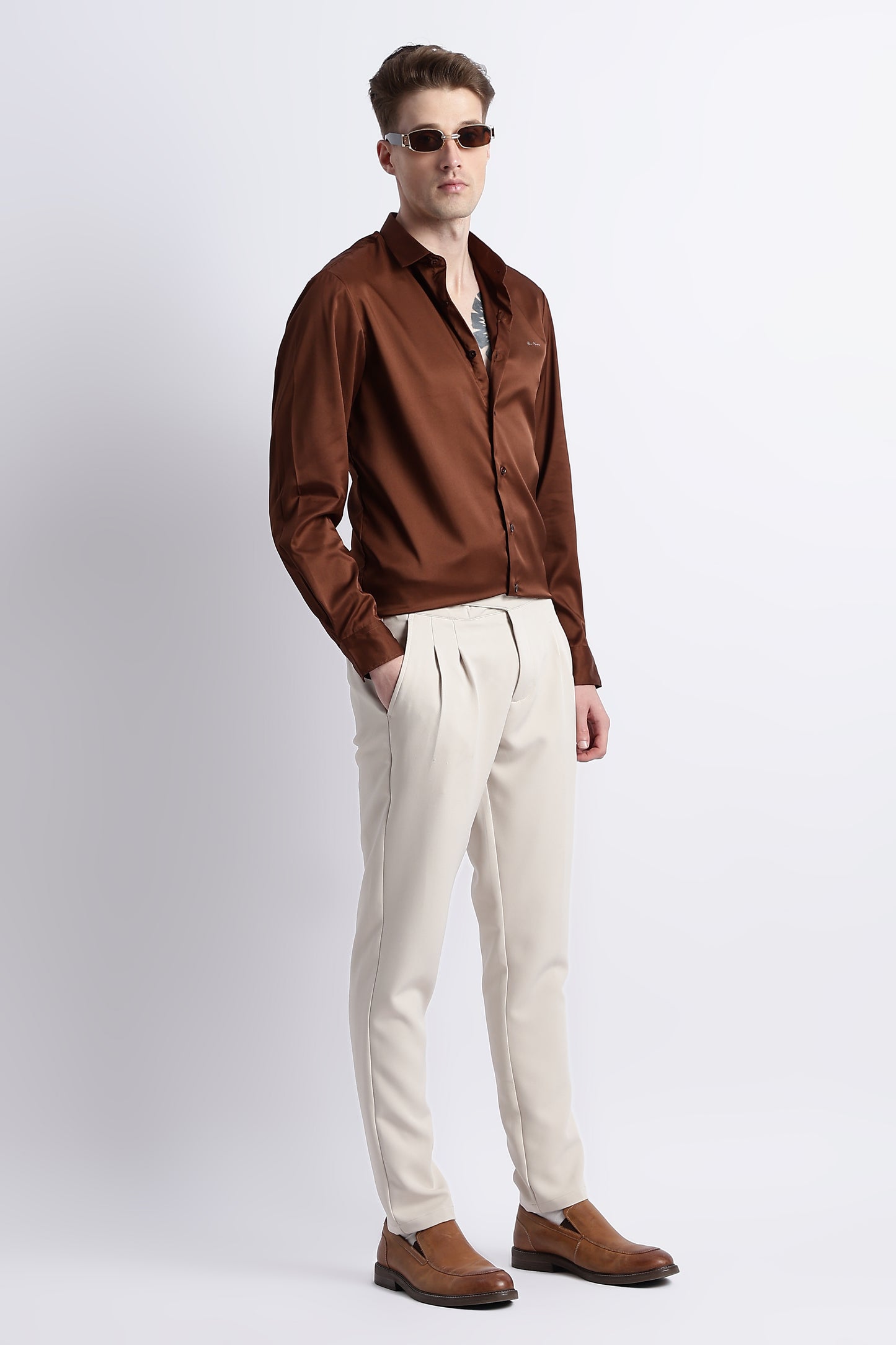 Smooth Satin Shirt Brown