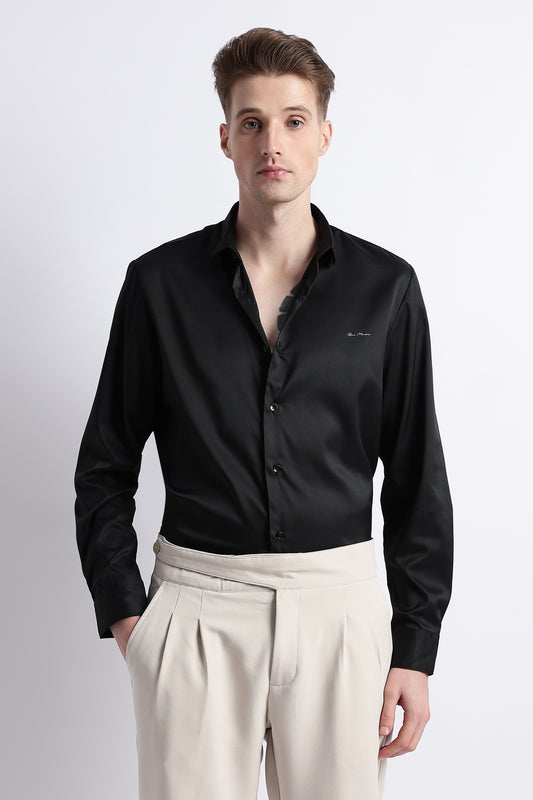 Smooth Satin Shirt Black