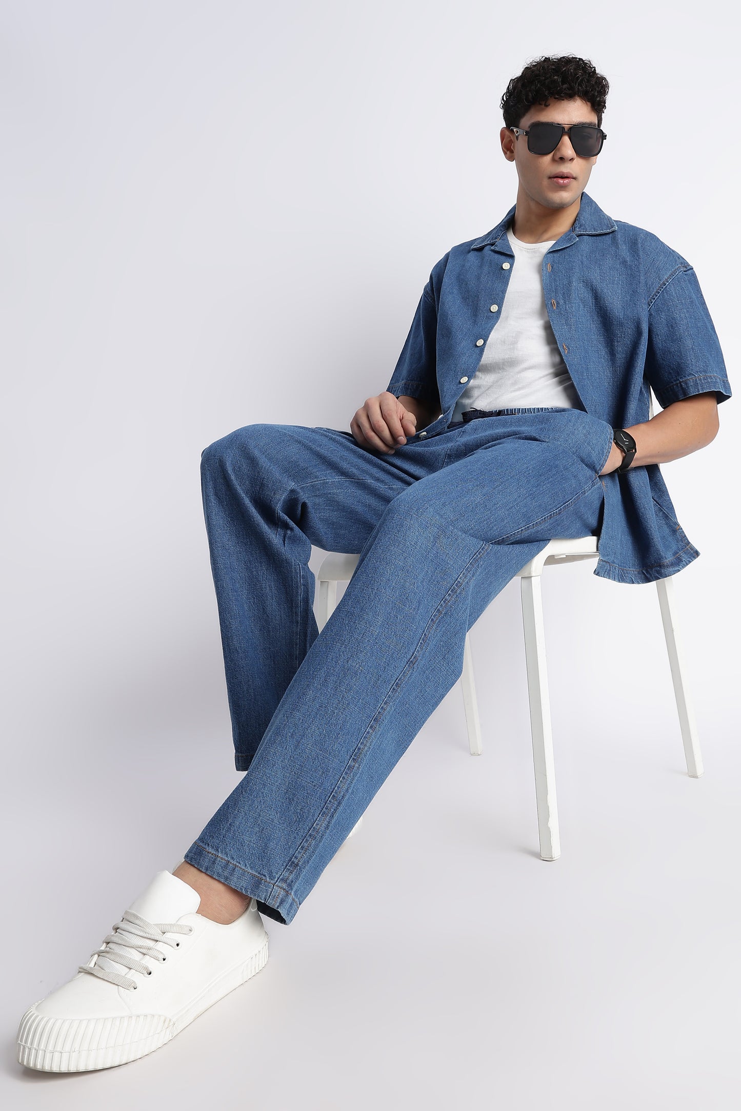 Mid Blue Drawstring Denim Pants