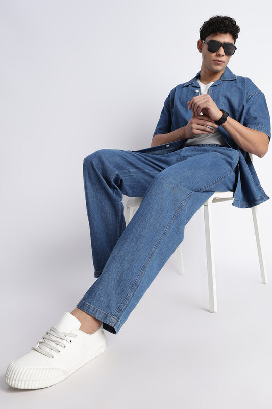 Men's Mid Blue Denim Drawstring Pyjamas - Relaxed Fit