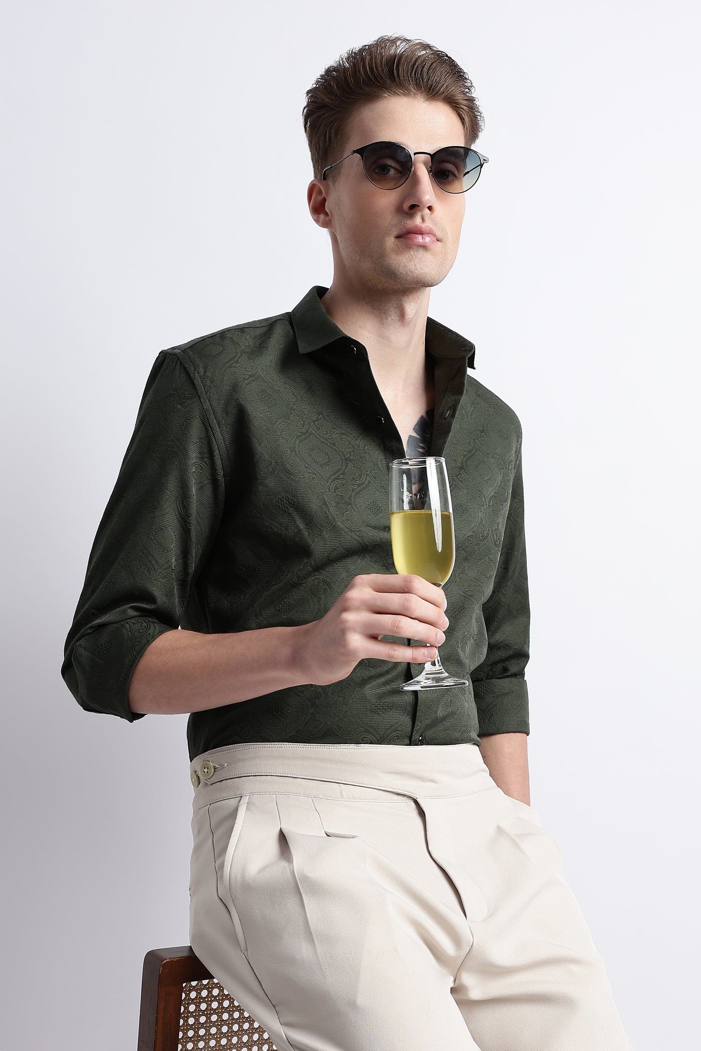 Textured Jacquard Shirt Olive