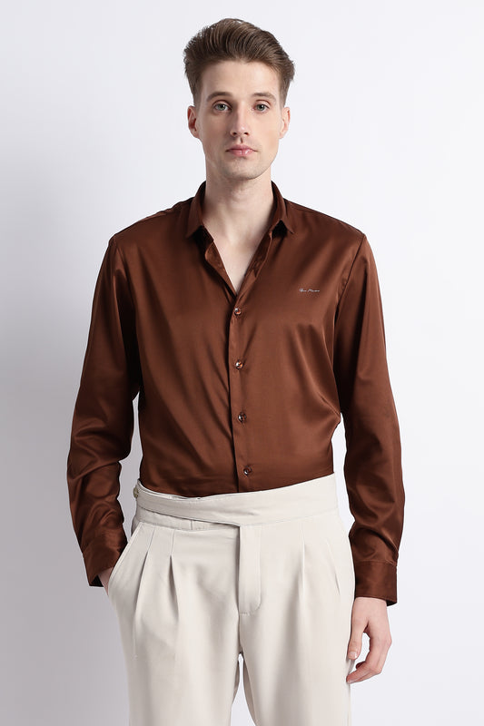 Smooth Satin Shirt Brown