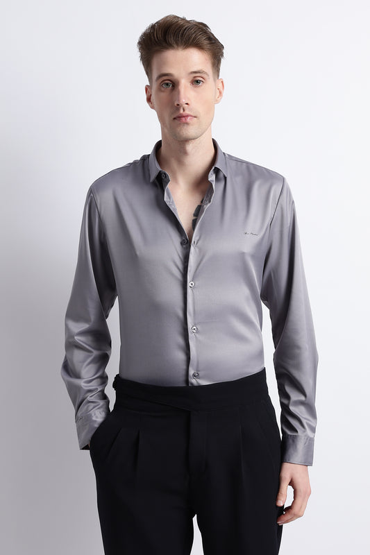 Smooth Satin Shirt Grey