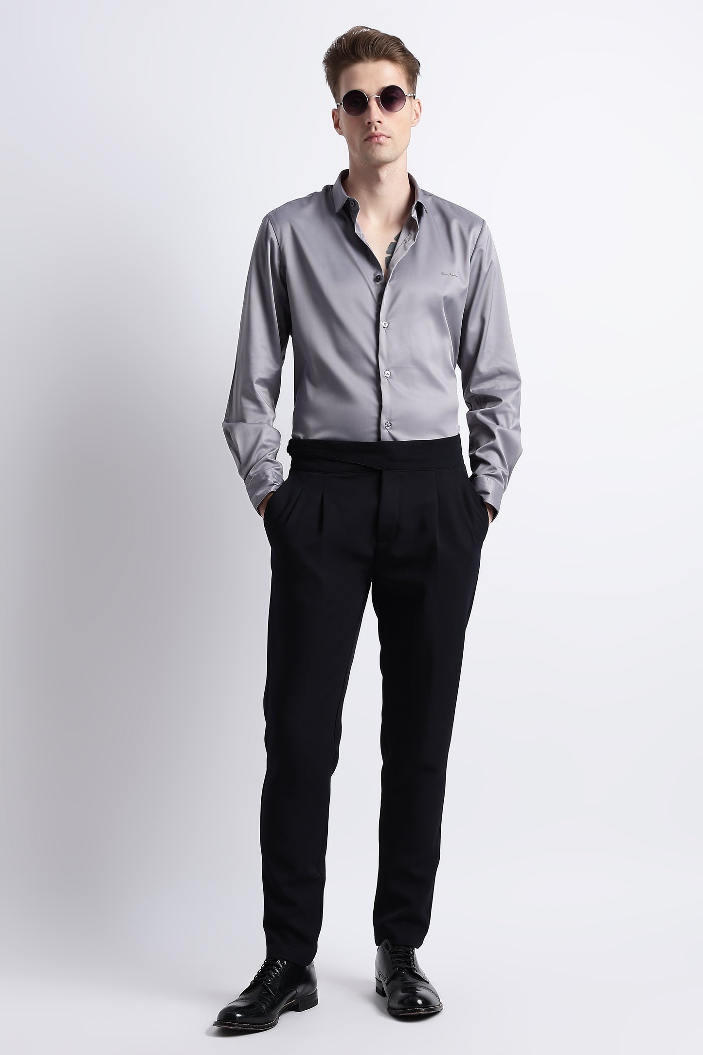 Smooth Satin Shirt Grey