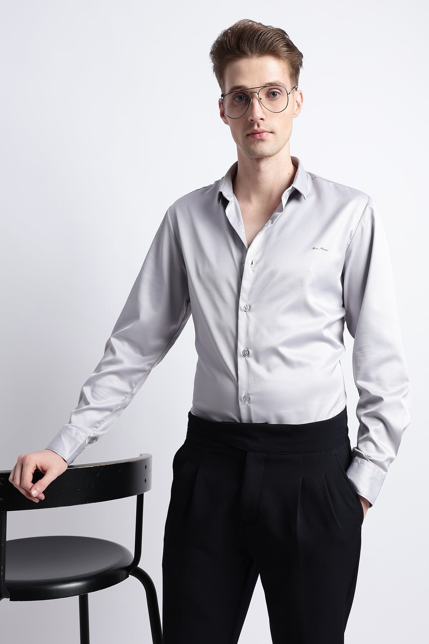Smooth Satin Shirt Lt Grey