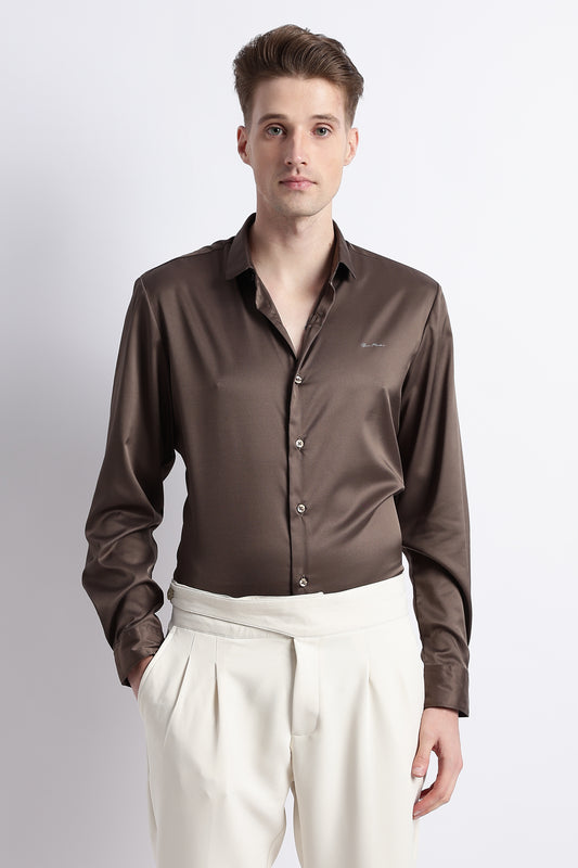Smooth Satin Shirt Olive