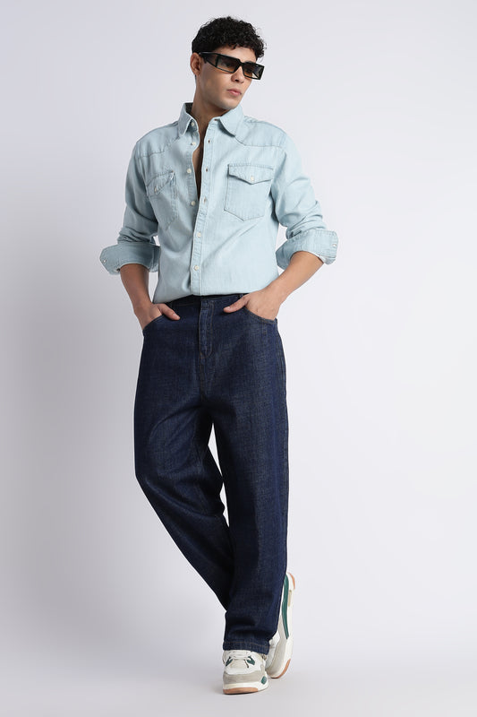 Men's Dark Blue Denim Balloon Fit Pants
