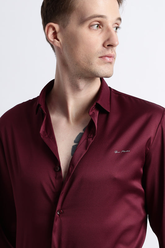 Smooth Satin Shirt Maroon
