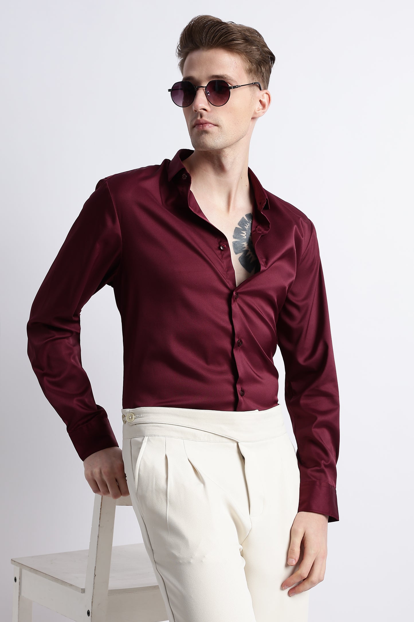 Smooth Satin Shirt Maroon