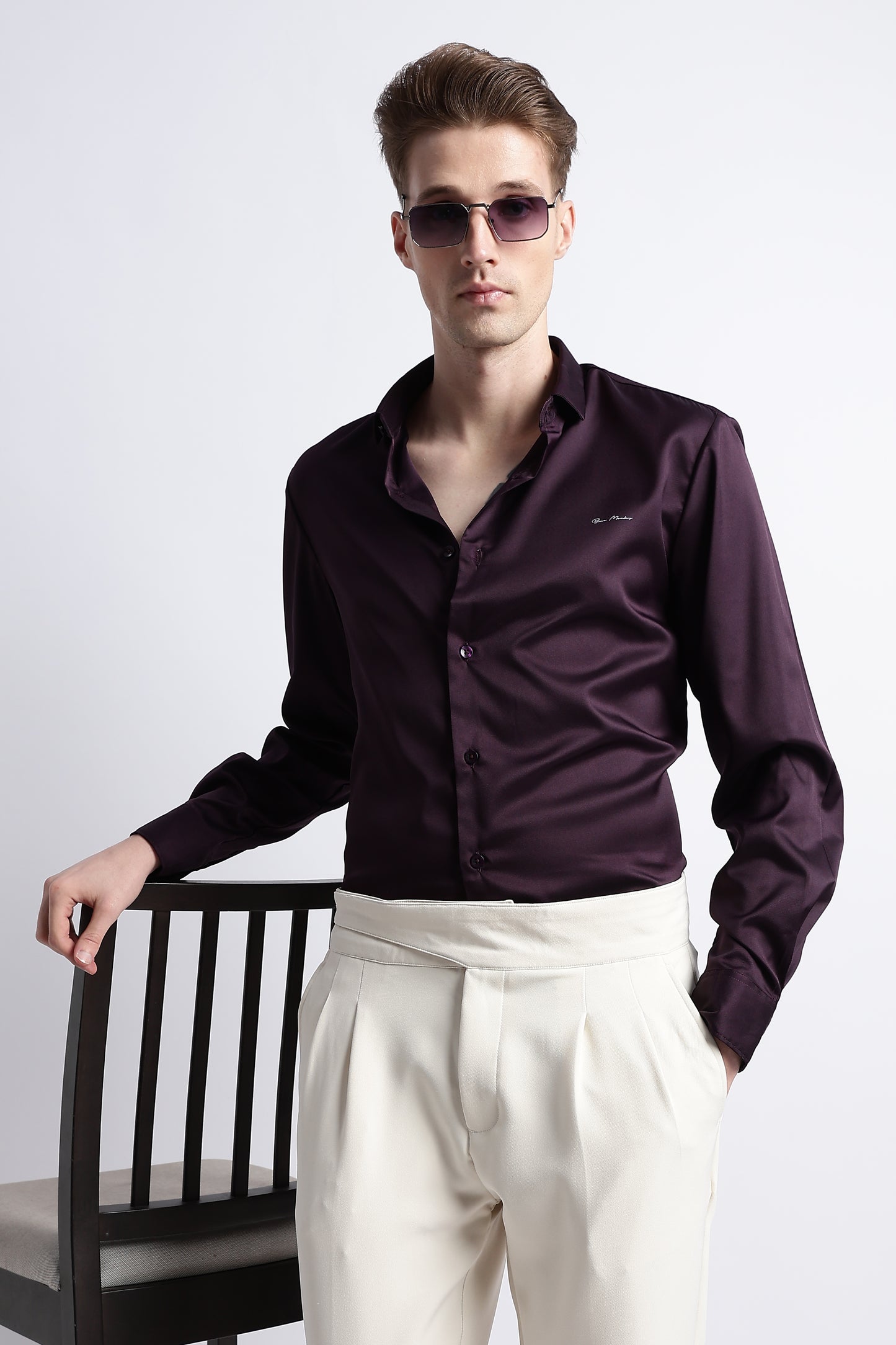 Smooth Satin Shirt Purple