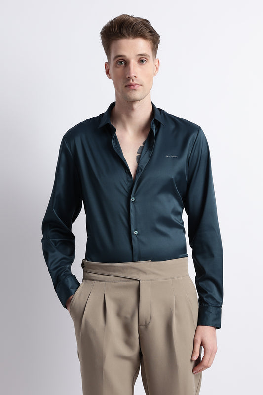 Smooth Satin Shirt R Green