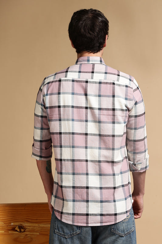 Slim Fit Cotton Check Shirt Pink