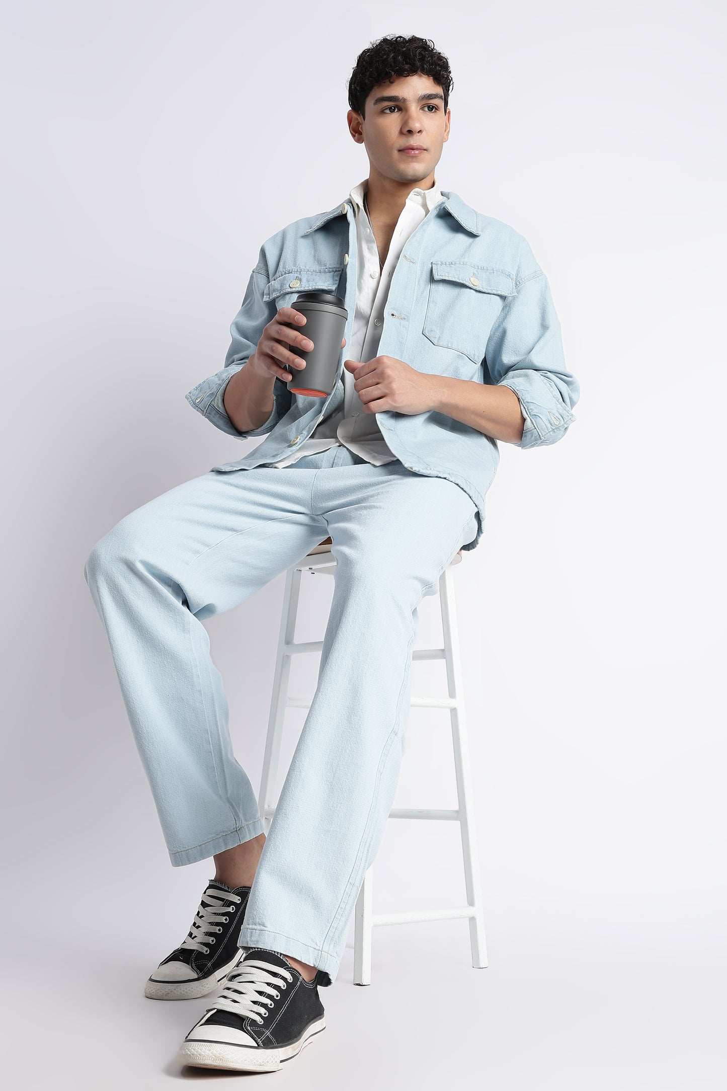 Ice Blue Drawstring Denim Pants