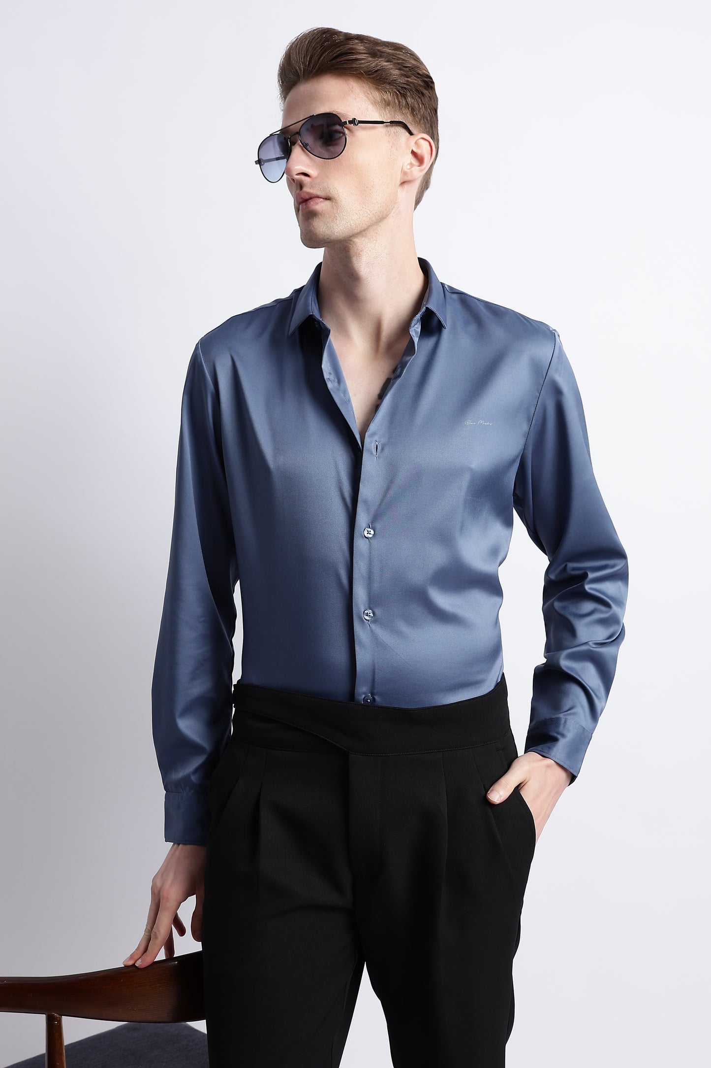 Smooth Satin Shirt Blue