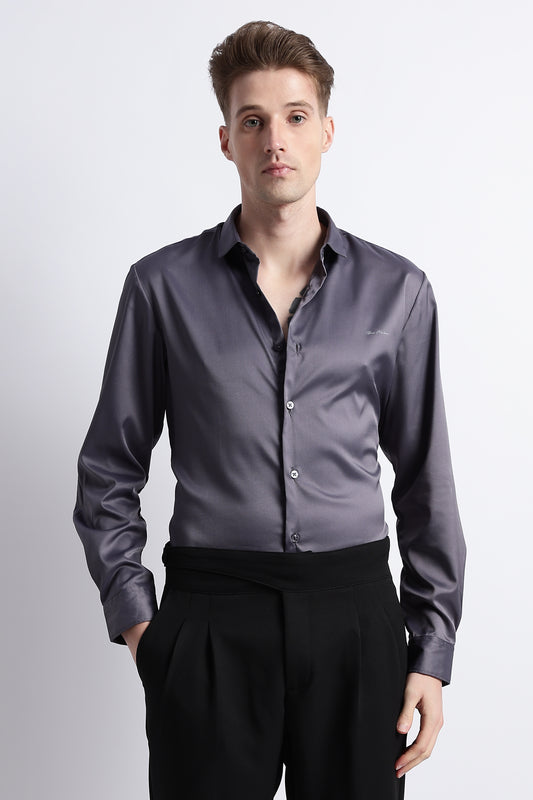 Smooth Satin Shirt Dk Grey