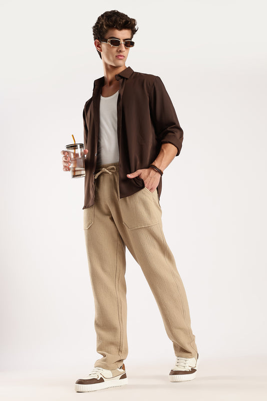Double Cloth Drawcord Trousers Dk Beige