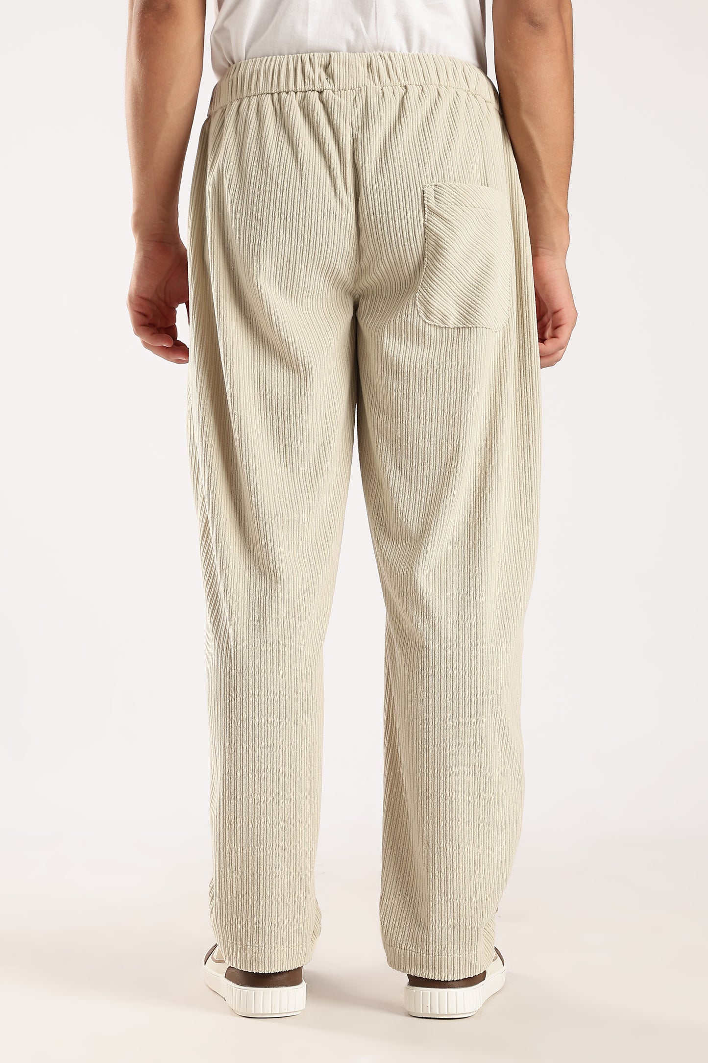 Textured Loose Fit Drawcord Trousers Cream