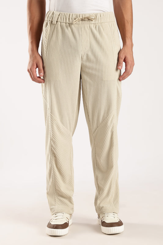 Textured Loose Fit Drawcord Trousers Cream