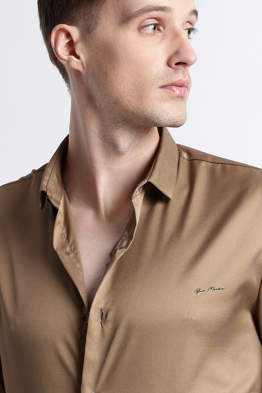 Smooth Satin Shirt Khaki