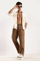 Textured Loose Fit Drawcord Trousers Brown