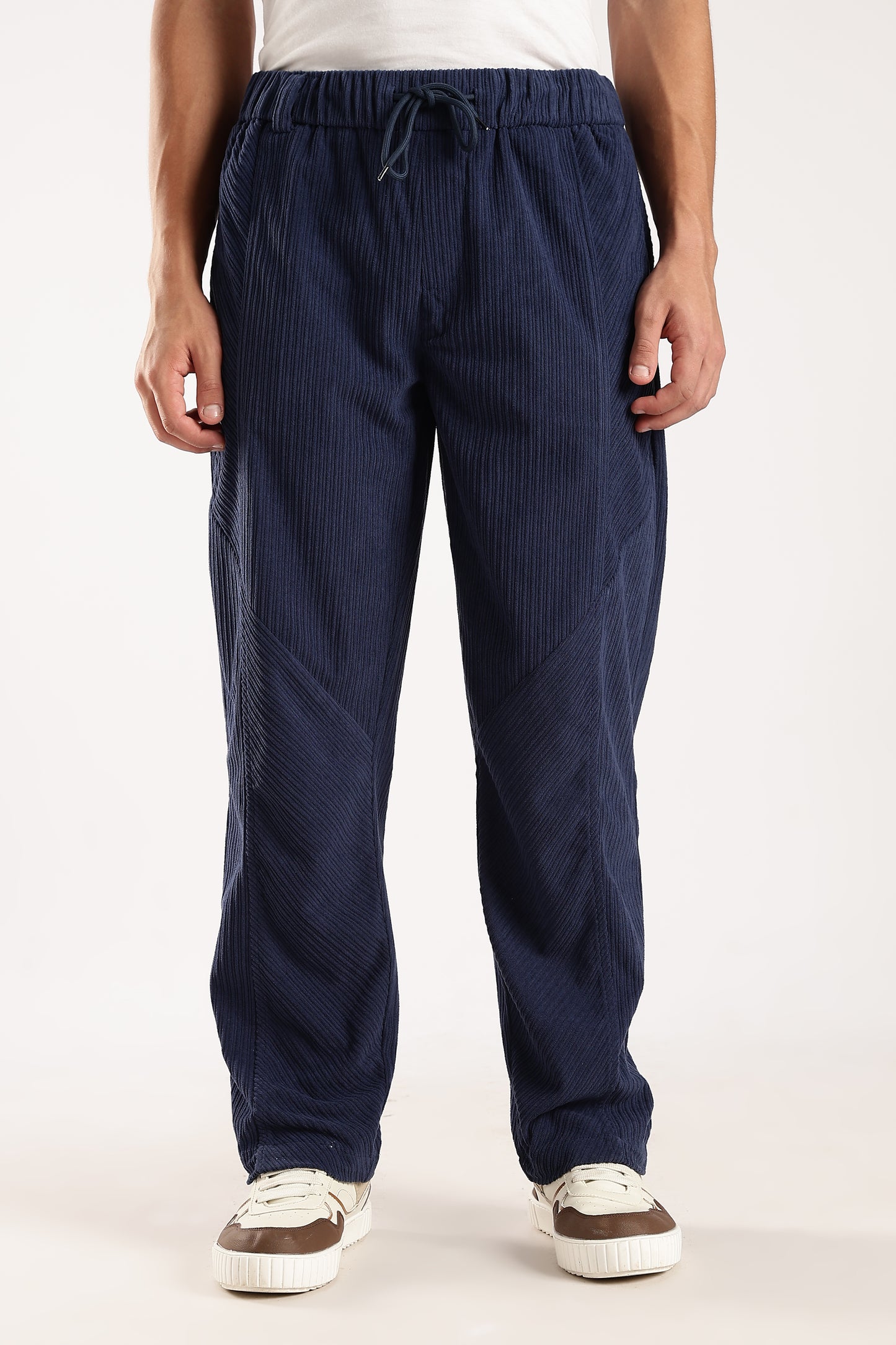 Textured Loose Fit Drawcord Trousers Royal Blue