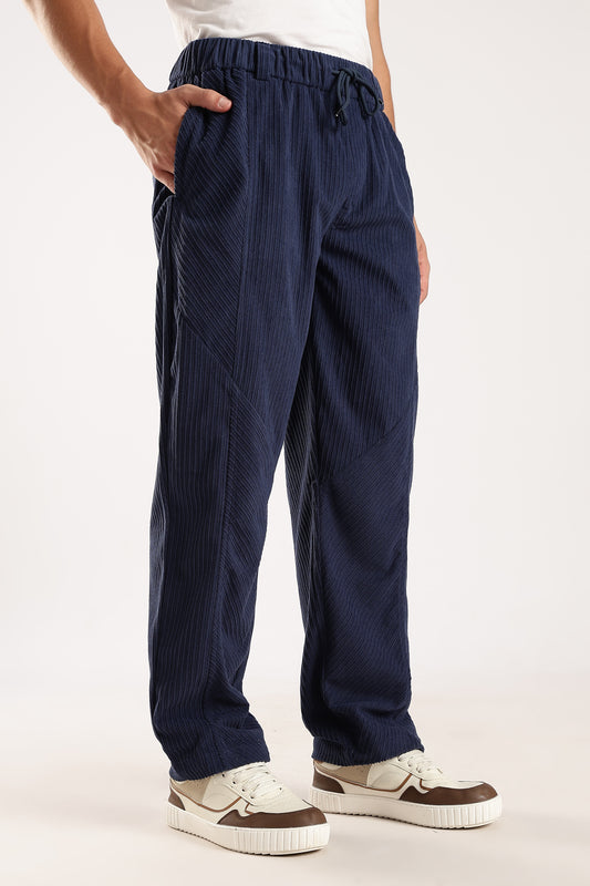 Textured Loose Fit Drawcord Trousers Royal Blue
