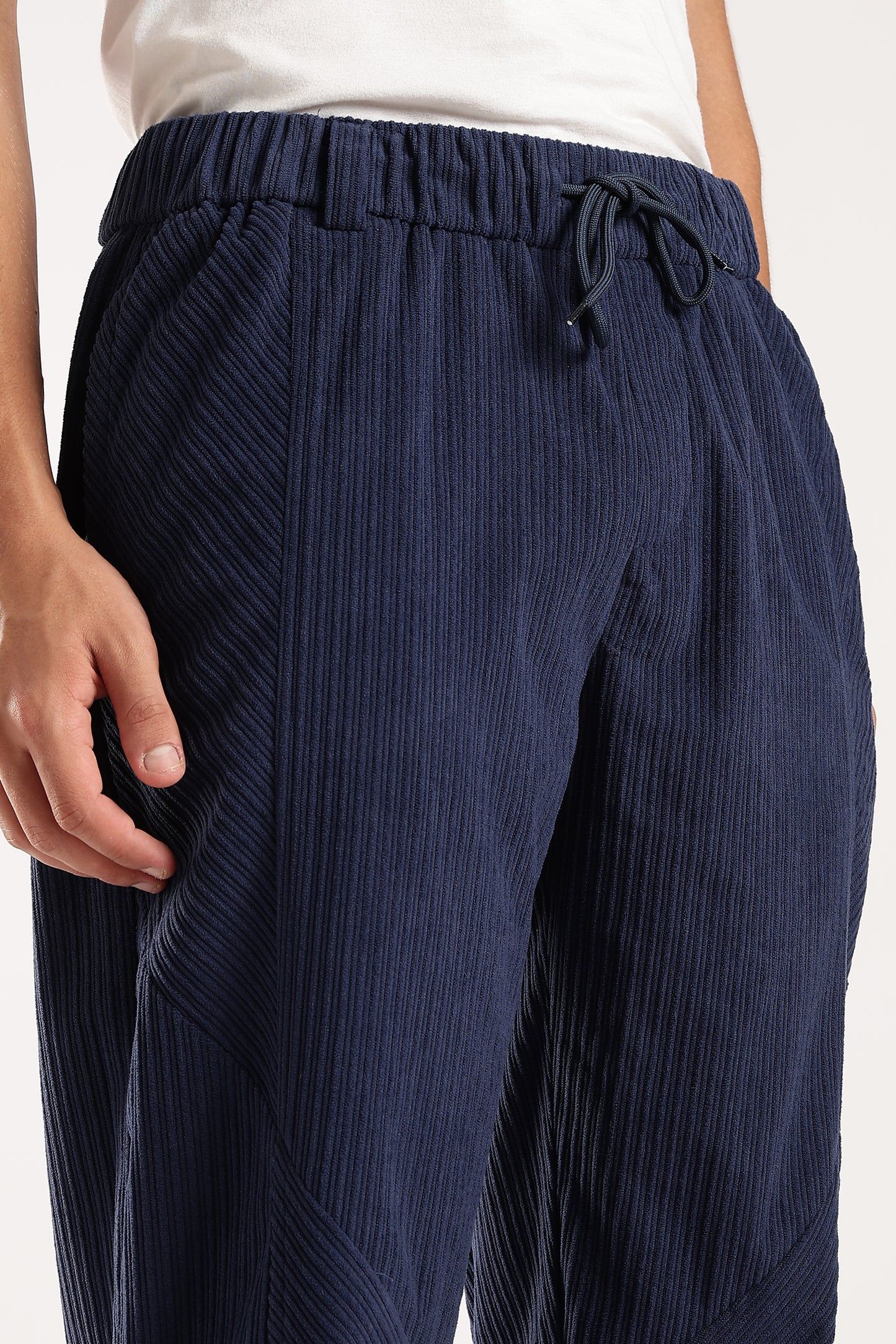 Textured Loose Fit Drawcord Trousers Royal Blue