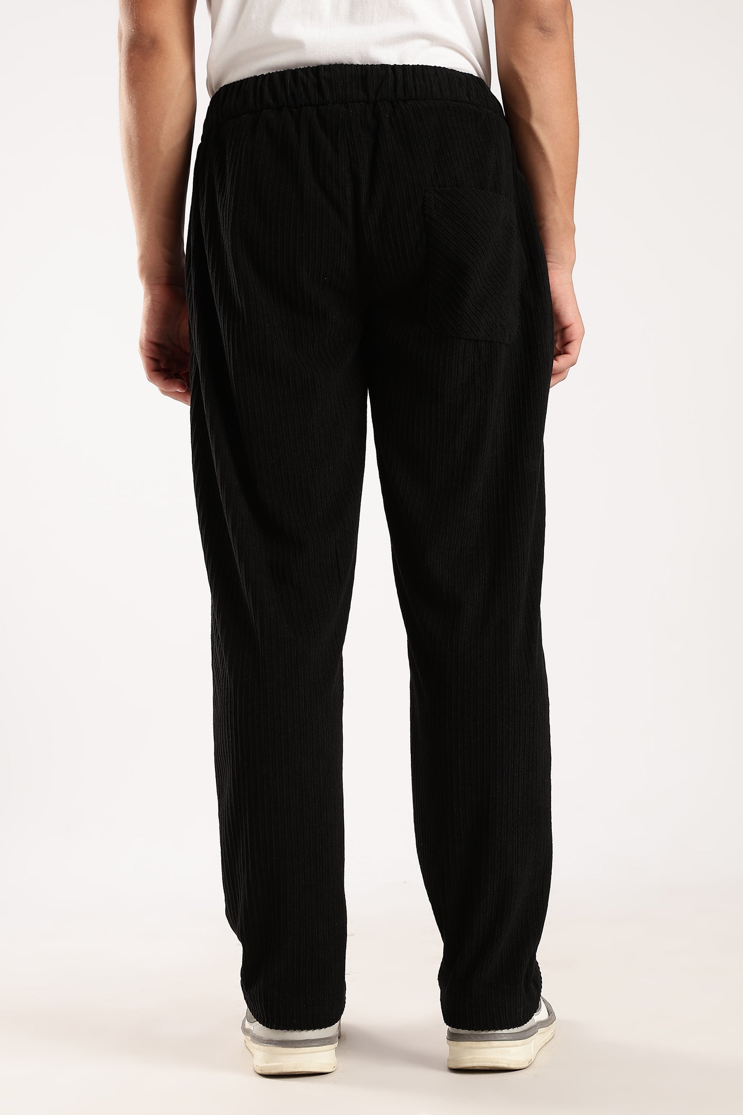 Textured Loose Fit Drawcord Trousers Black