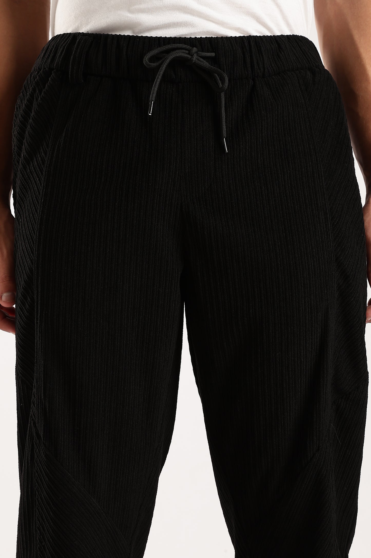 Textured Loose Fit Drawcord Trousers Black