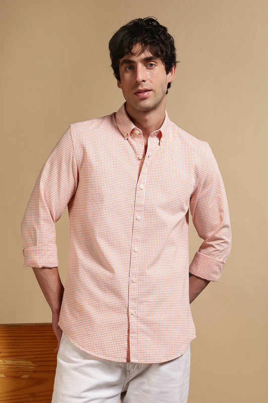 Slim Fit Mini Checks Shirt Orange