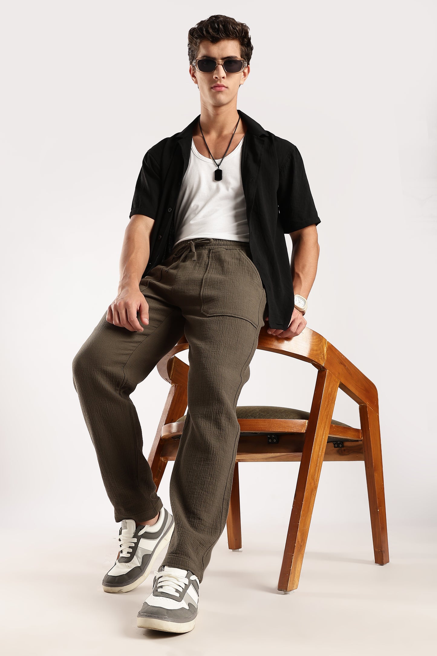 100% Cotton Double Cloth Drawcord Trousers Green