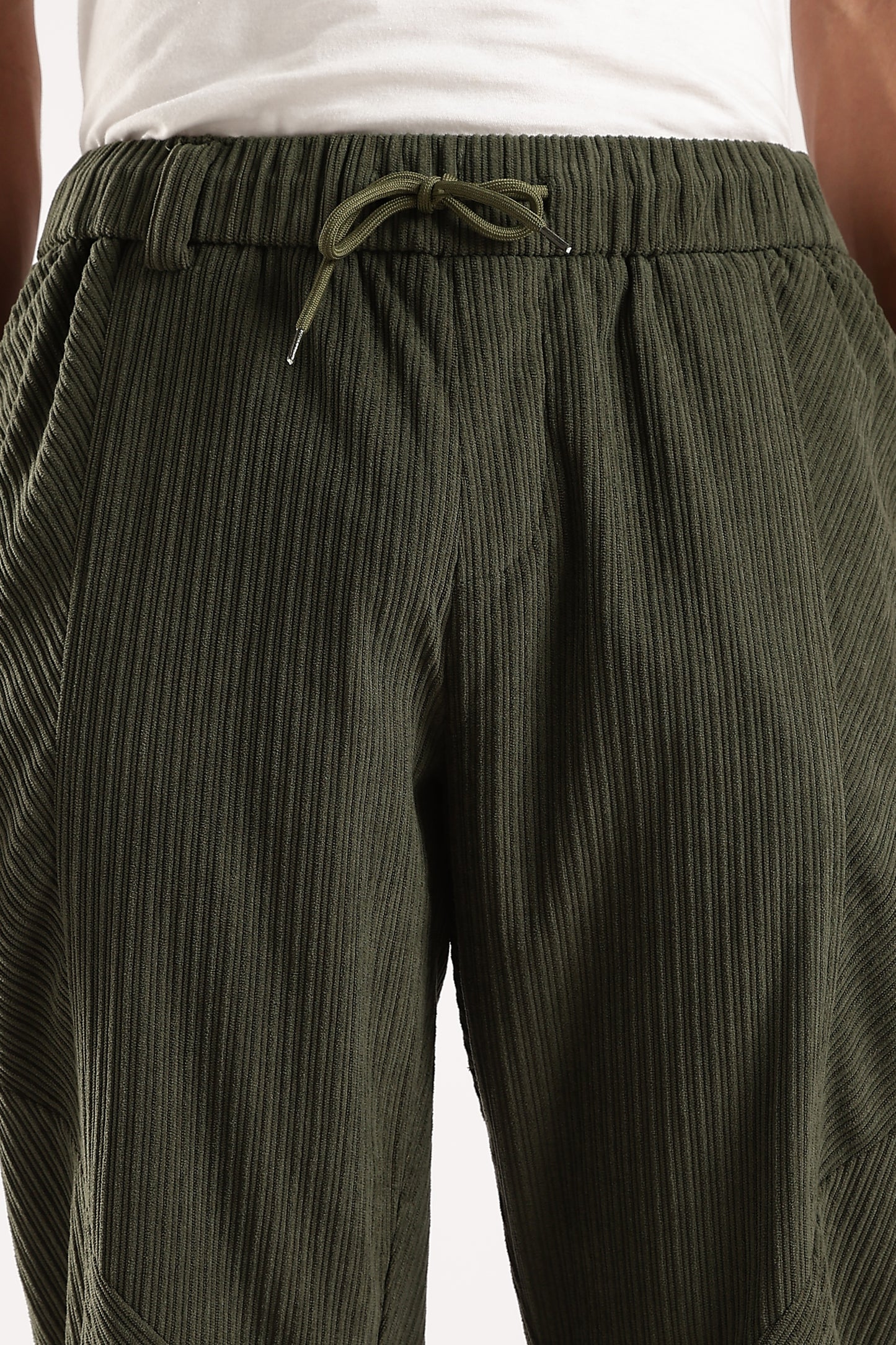 Textured Loose Fit Drawcord Trousers Dk Green